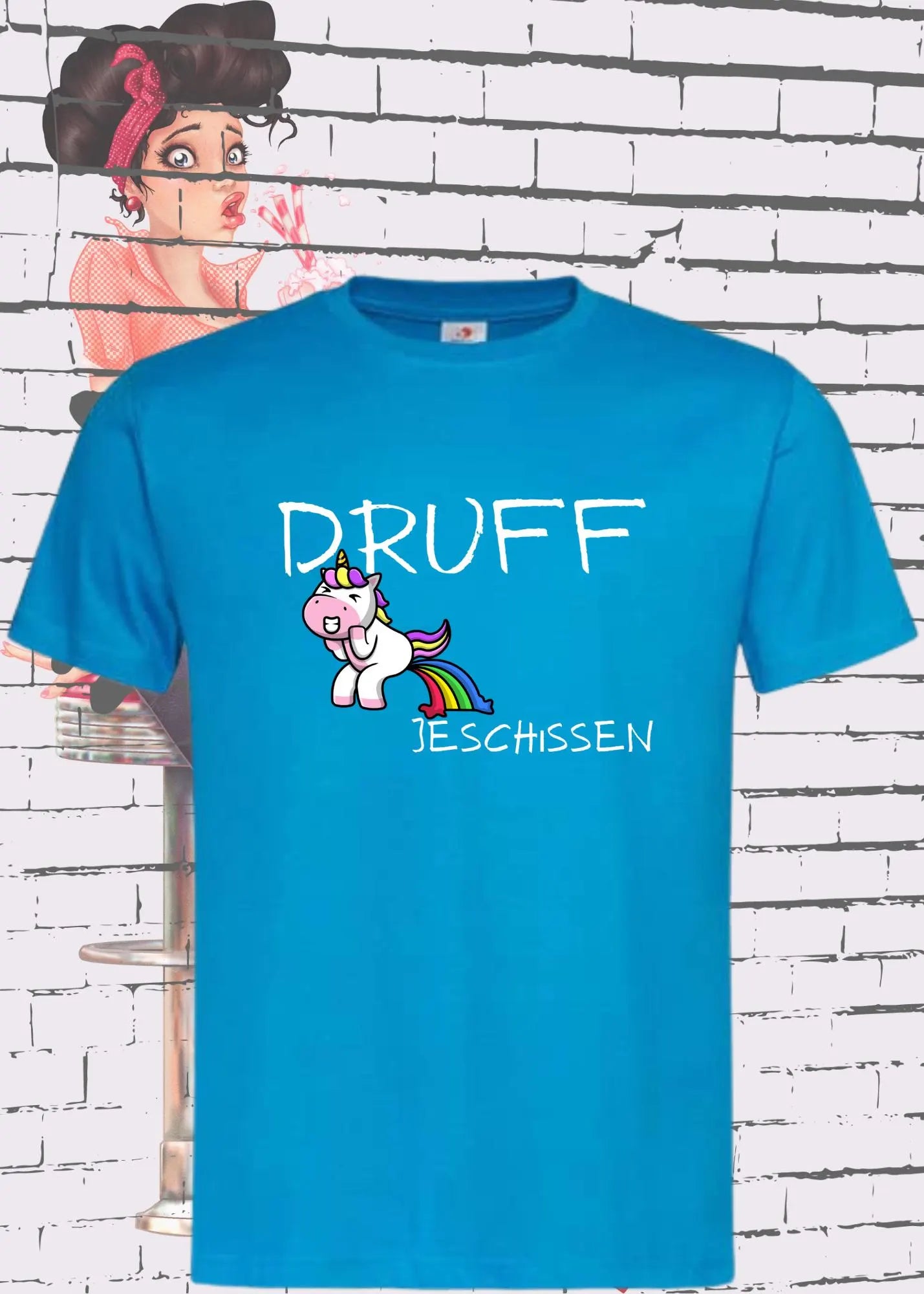 🦄 T-Shirt Druff jeschissen Einhorn - Lustige Sprüche Geschenkidee Geburtstag Freizeit Unisex
