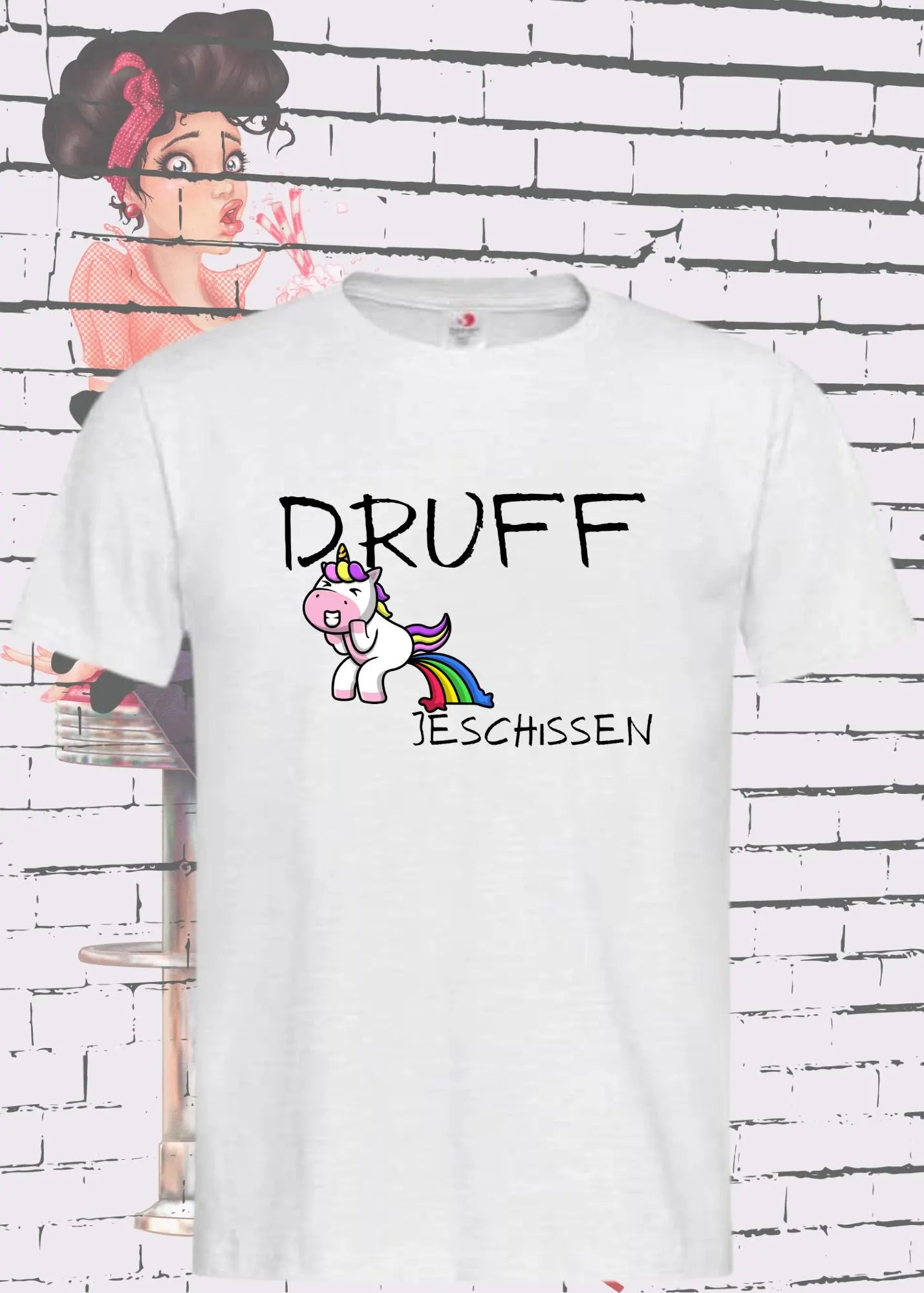 🦄 T-Shirt Druff jeschissen Einhorn - Lustige Sprüche Geschenkidee Geburtstag Freizeit Unisex