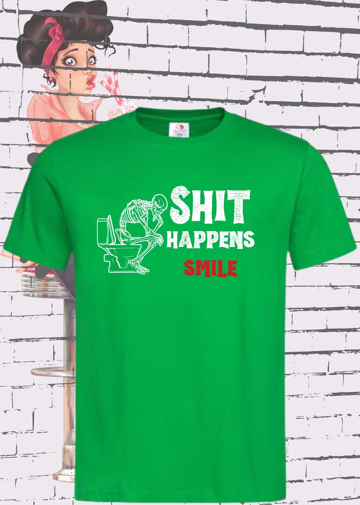 💀 T-Shirt 'Shit happens smile' - Skelett Design - Witziges Spruch T-Shirt Unisex - Geschenkidee
