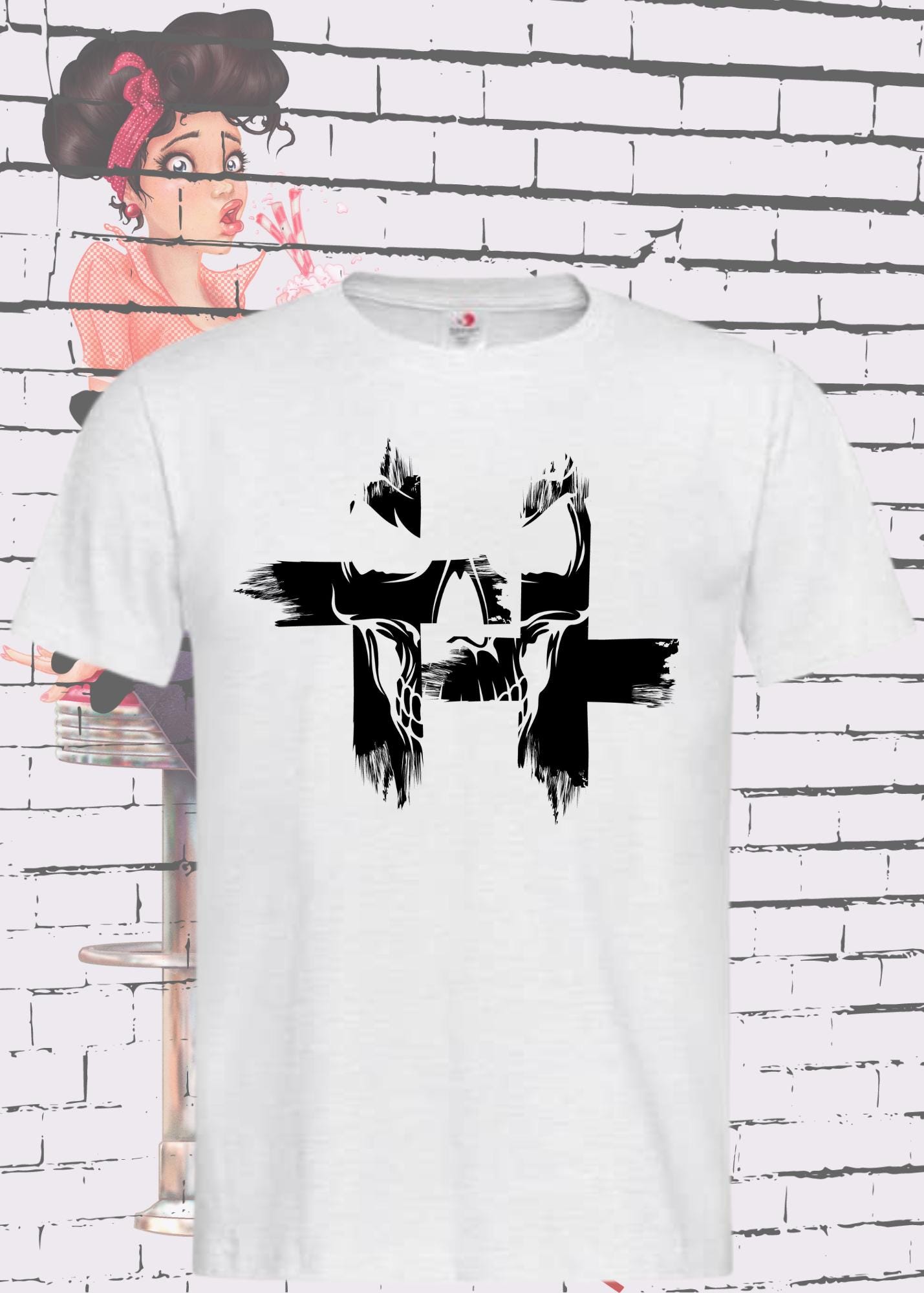 💀 T-Shirt Kreuz Skull Totenkopf ⚡ Gothic Geschenkidee Rock Metal Style