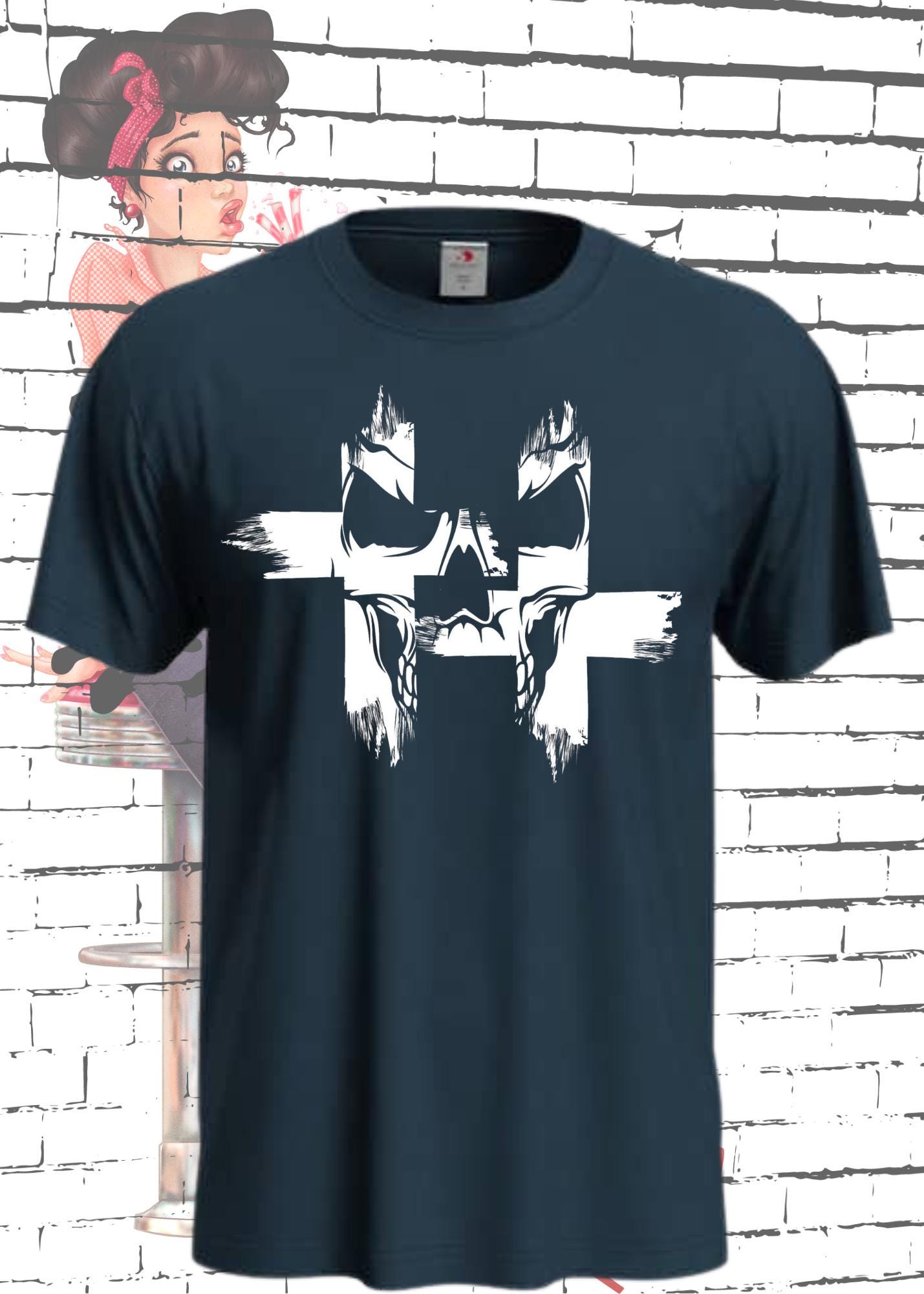 💀 T-Shirt Kreuz Skull Totenkopf ⚡ Gothic Geschenkidee Rock Metal Style