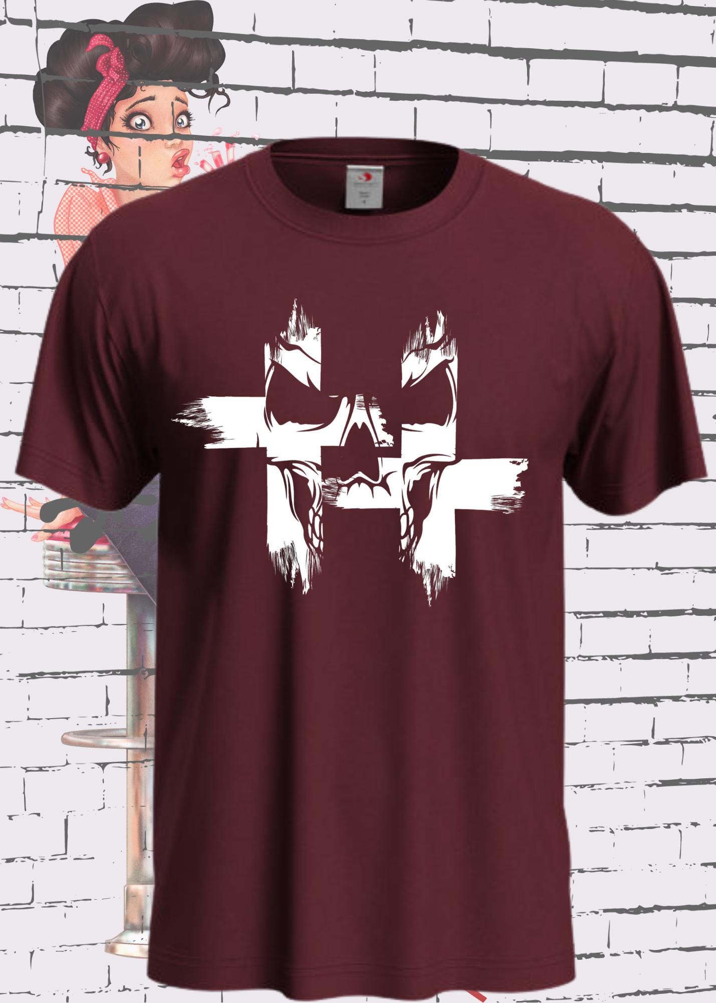 💀 T-Shirt Kreuz Skull Totenkopf ⚡ Gothic Geschenkidee Rock Metal Style