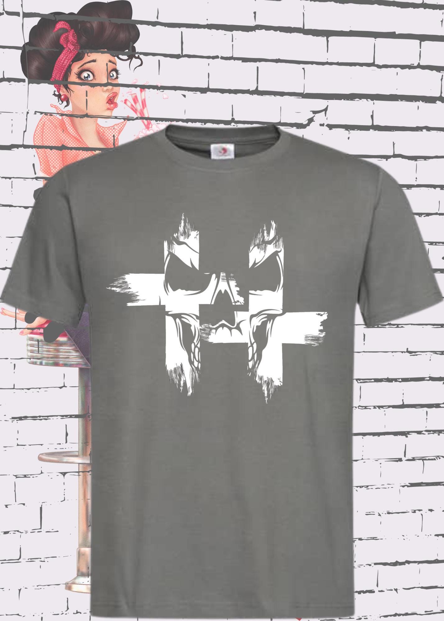 💀 T-Shirt Kreuz Skull Totenkopf ⚡ Gothic Geschenkidee Rock Metal Style
