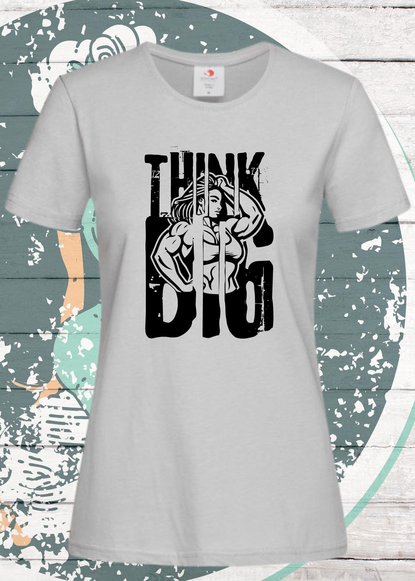 πͺ Damen T-Shirt Think Big π₯ Motivations-Shirt mit Spruch | Bodybuilder Geschenkidee π