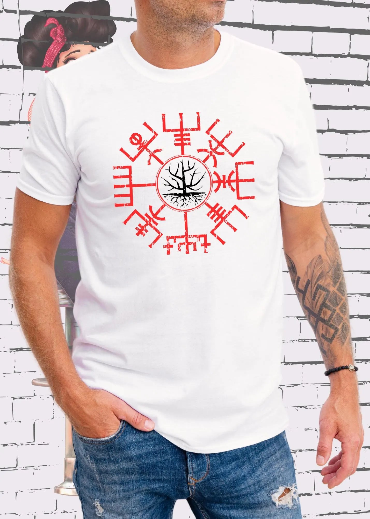 ⚔️ Unisex T-Shirt Wikinger Kompass Vegvisir - Nordisches Schutz-Symbol 🧭