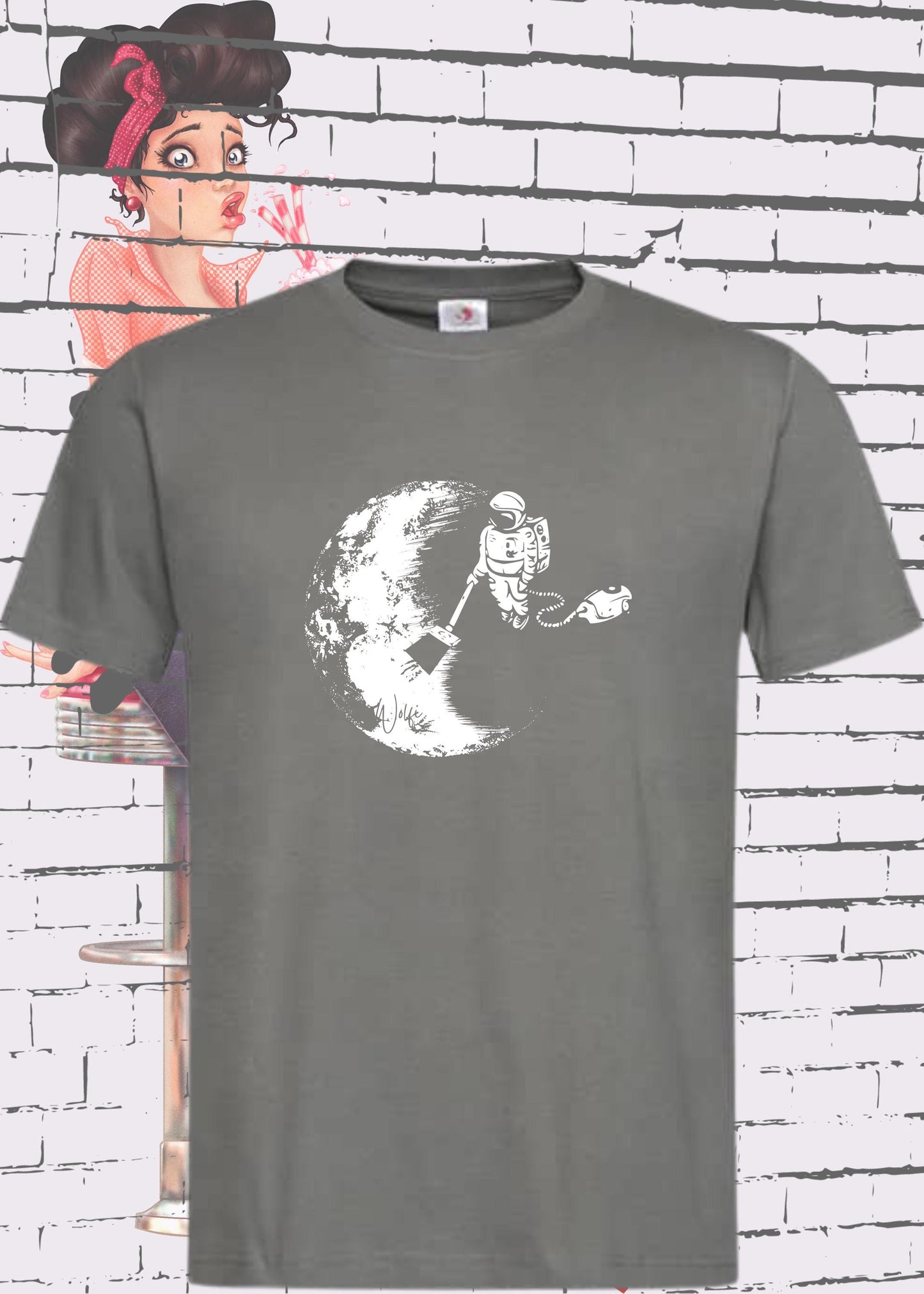 π T-Shirt Mond mit Astronaut der Mond mit Staubsauger Staub saugt π Personalisierbar Witziges T-Shirt π Geschenkidee Lustiges Unisex T-Shirt β¨