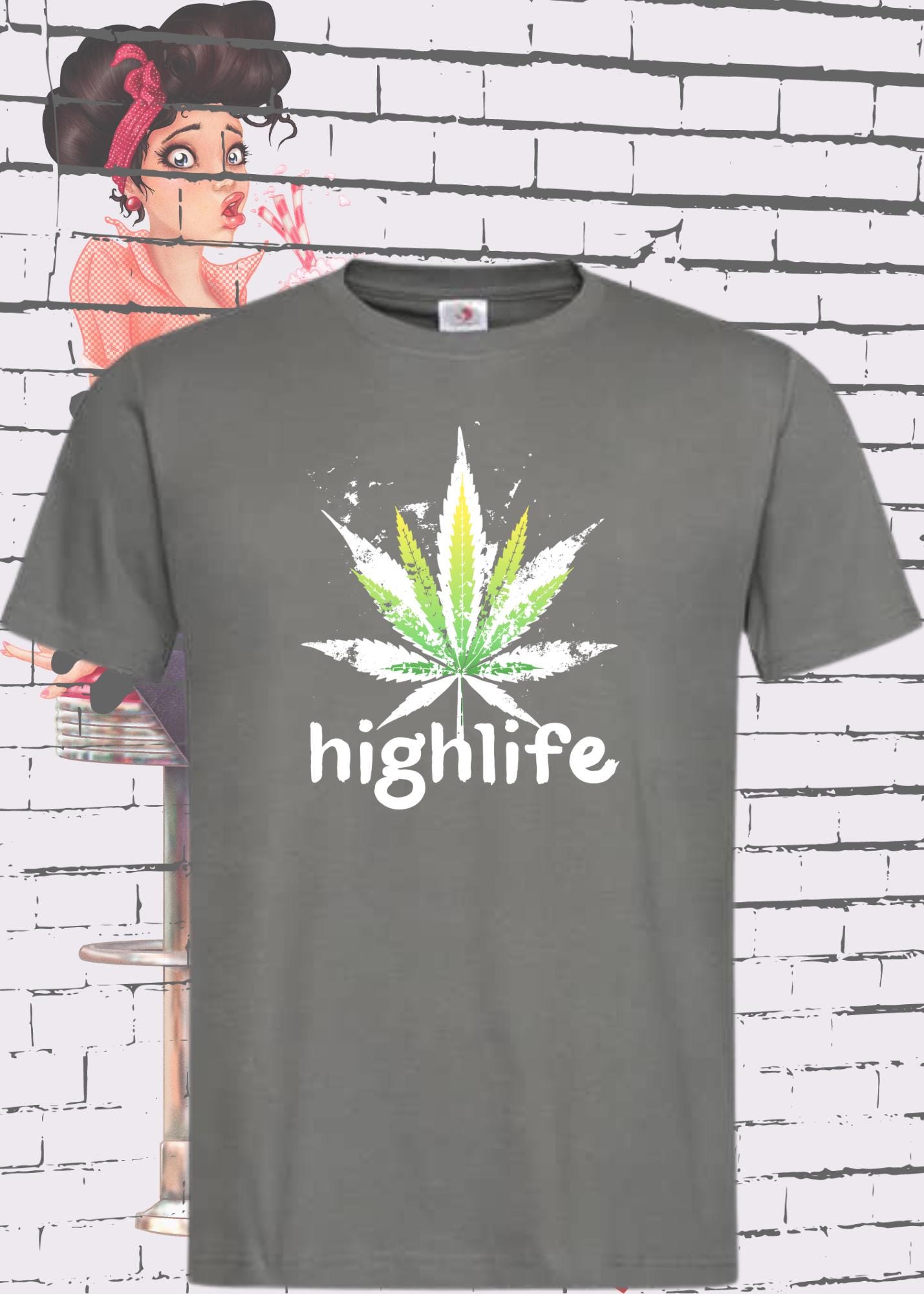 πΏ T-Shirt Highlife High Life π Marihuana Blatt Geschenkidee π Statement Unisex π
