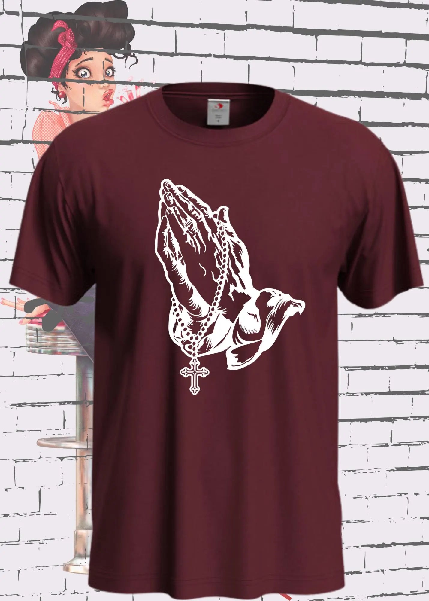 Betende Hände mit Rosenkranz T-Shirt - Religiöses Unisex Design | Glaube & Spiritualität