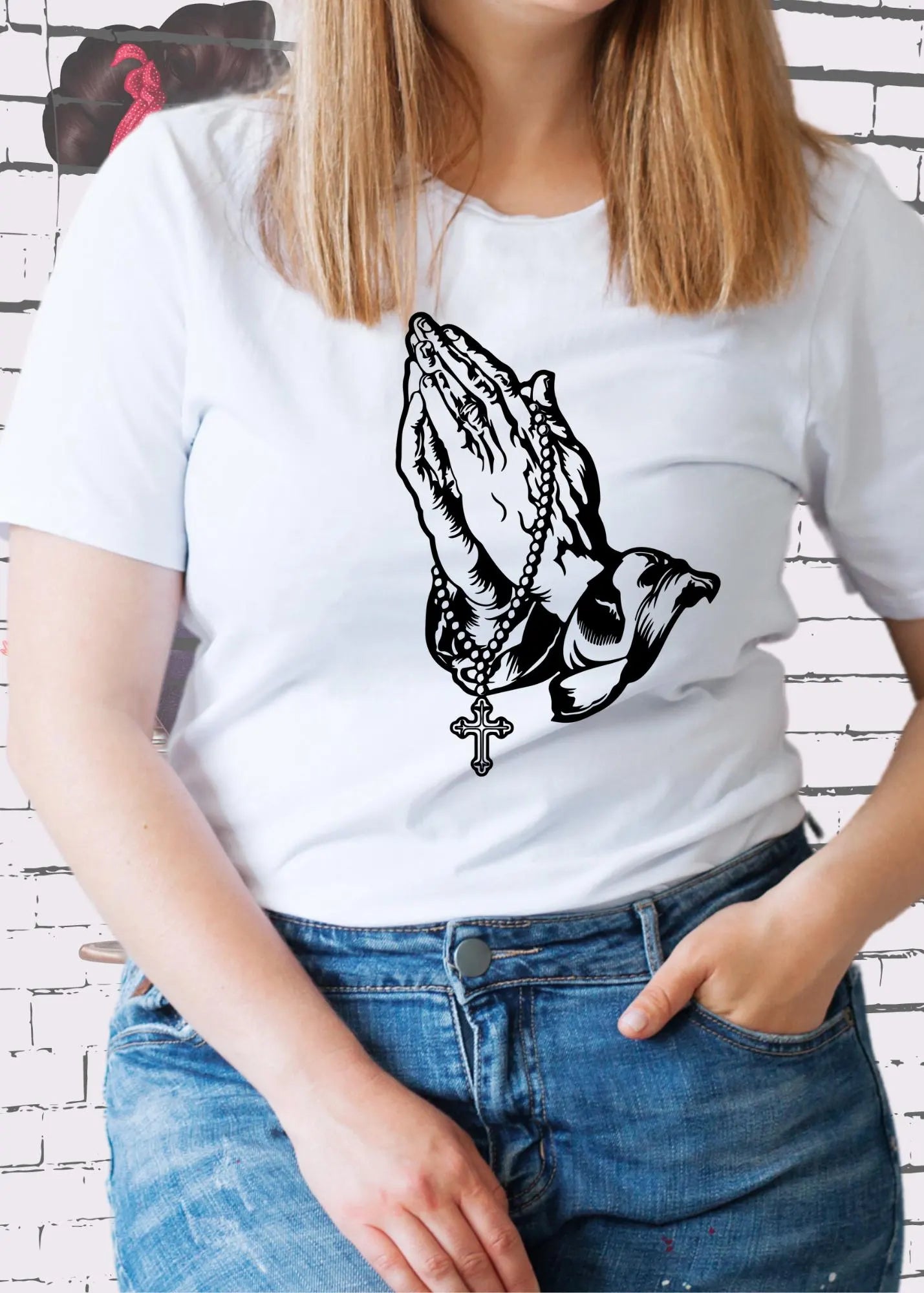Betende Hände mit Rosenkranz T-Shirt - Religiöses Unisex Design | Glaube & Spiritualität