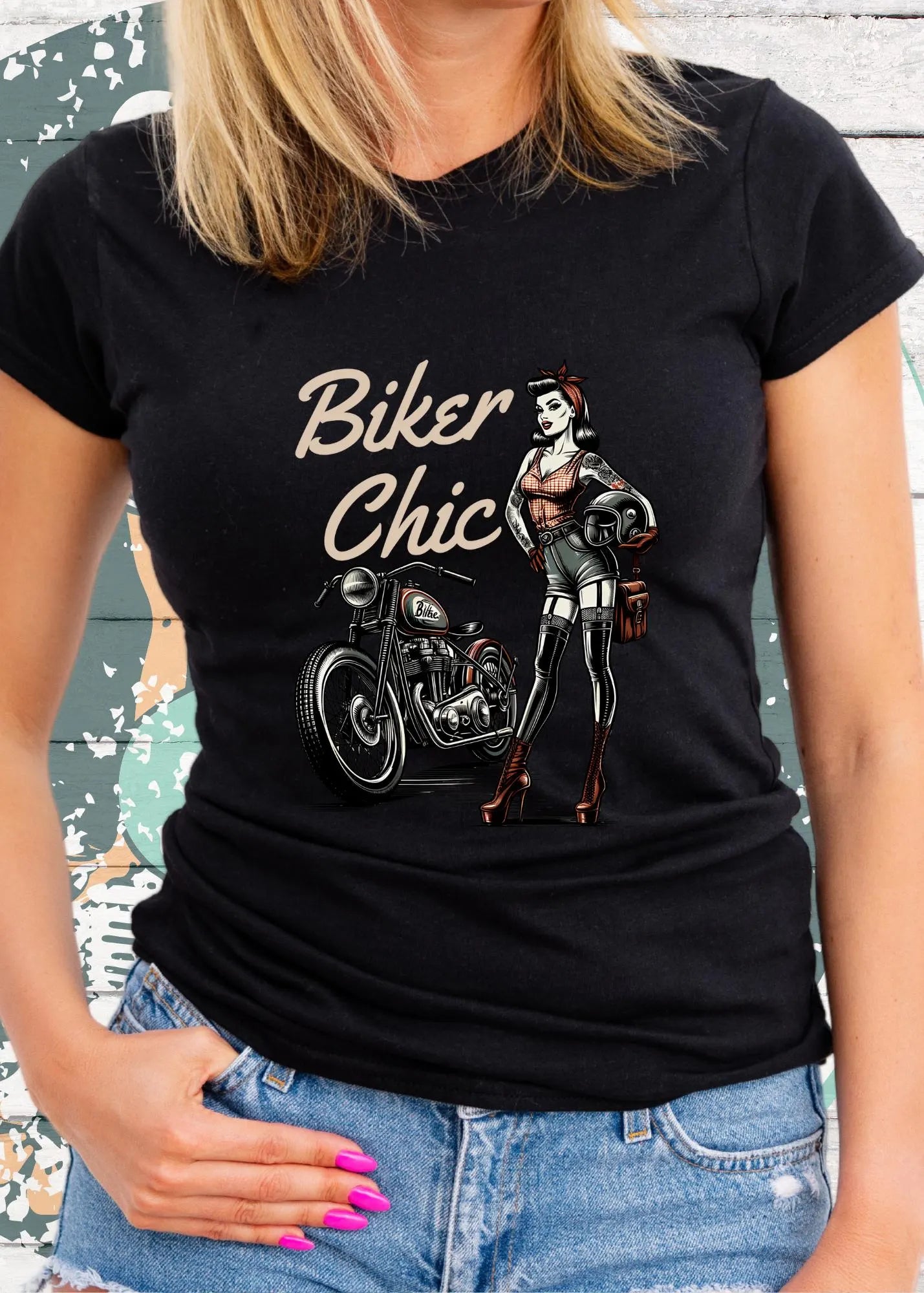 ποΈ Damen T-Shirt Biker Chic - Motorrad Rockabilly Style πβ¨