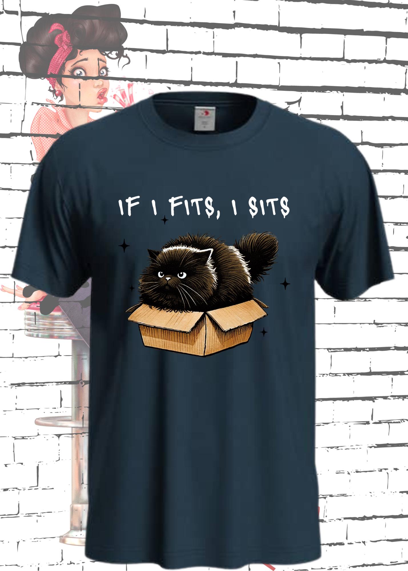 🐱 T-Shirt If I fits I sits - Lustiges Katzenspruch T-Shirt Geschenkidee Unisex 📦✨