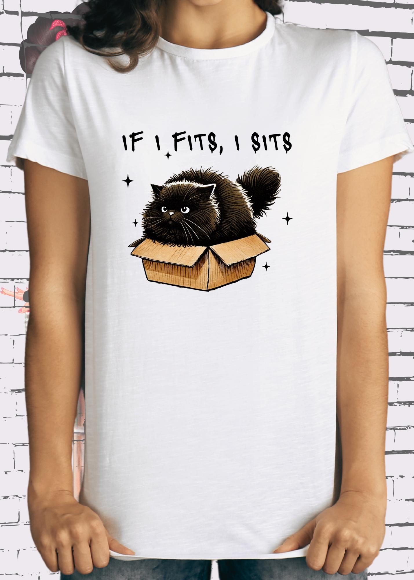 🐱 T-Shirt If I fits I sits - Lustiges Katzenspruch T-Shirt Geschenkidee Unisex 📦✨