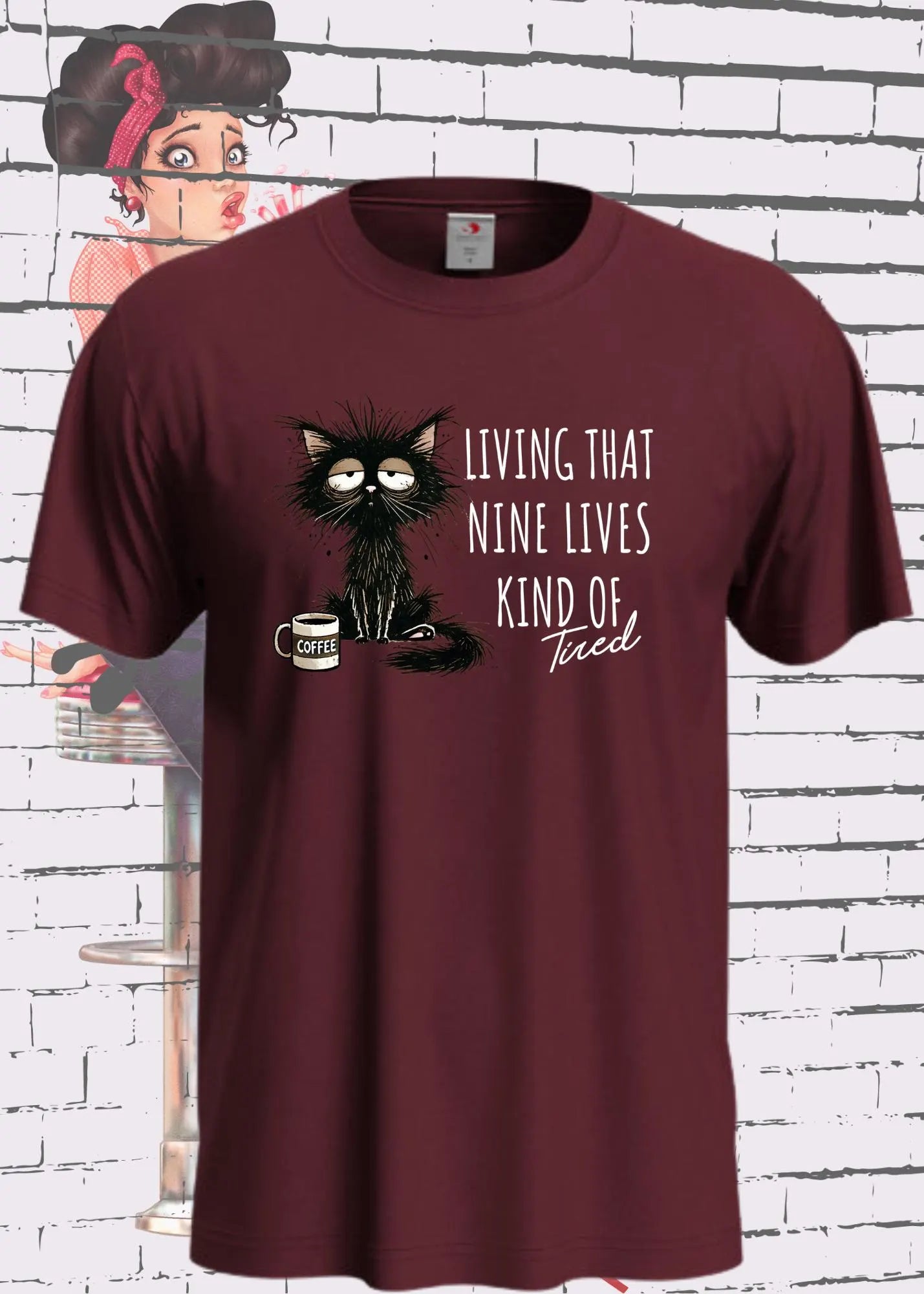 😴 T-Shirt Living that nine Lives kind of tired 🐱 Katzenspruch Geschenkidee Unisex 💤✨