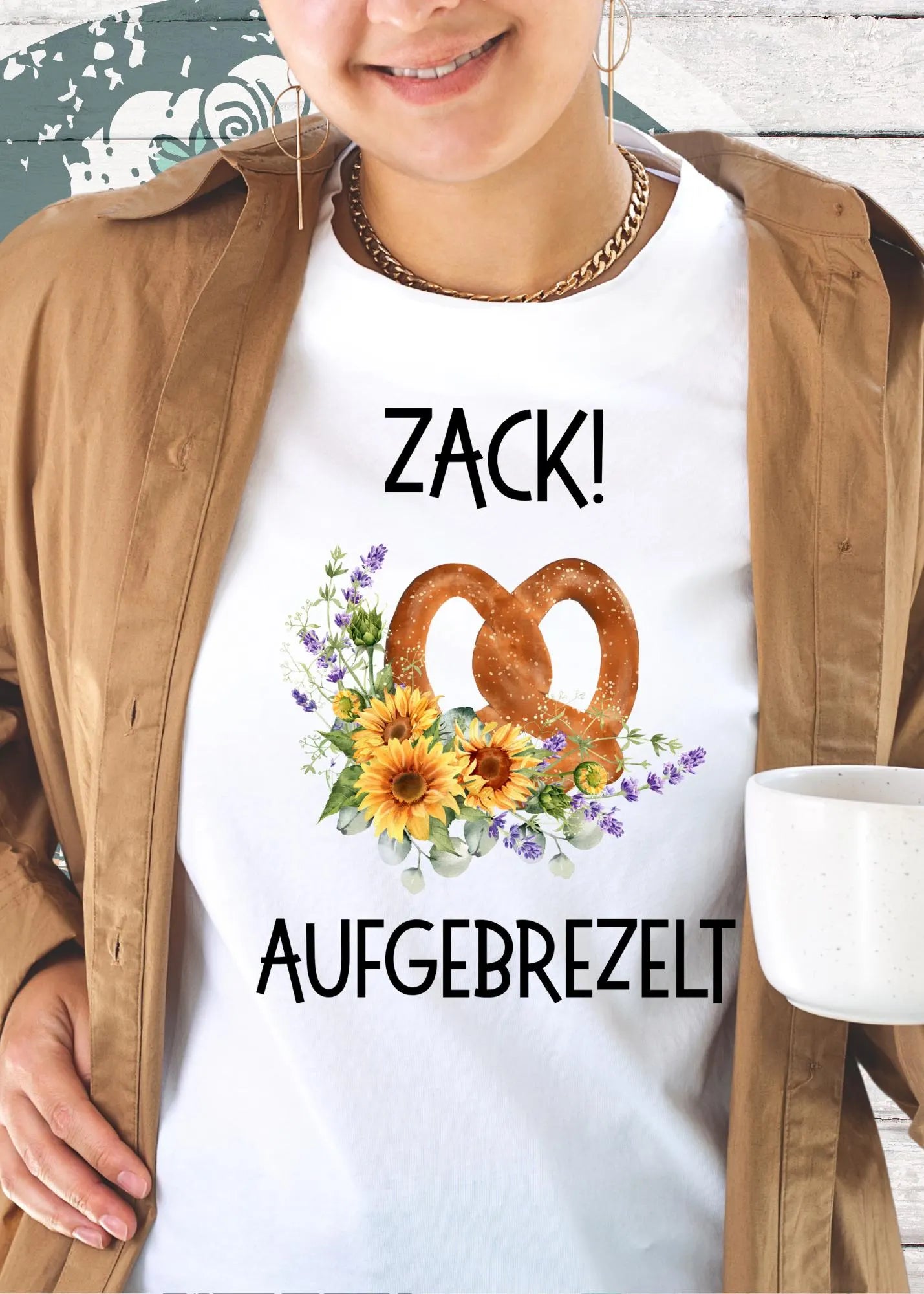 Zack aufgebrezelt - Damen T-Shirt mit Brezel-Motiv | Freizeit Shirt mit Spruch