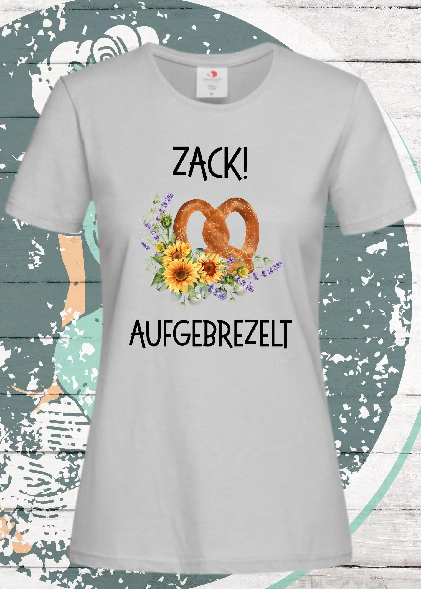 Zack aufgebrezelt - Damen T-Shirt mit Brezel-Motiv | Freizeit Shirt mit Spruch