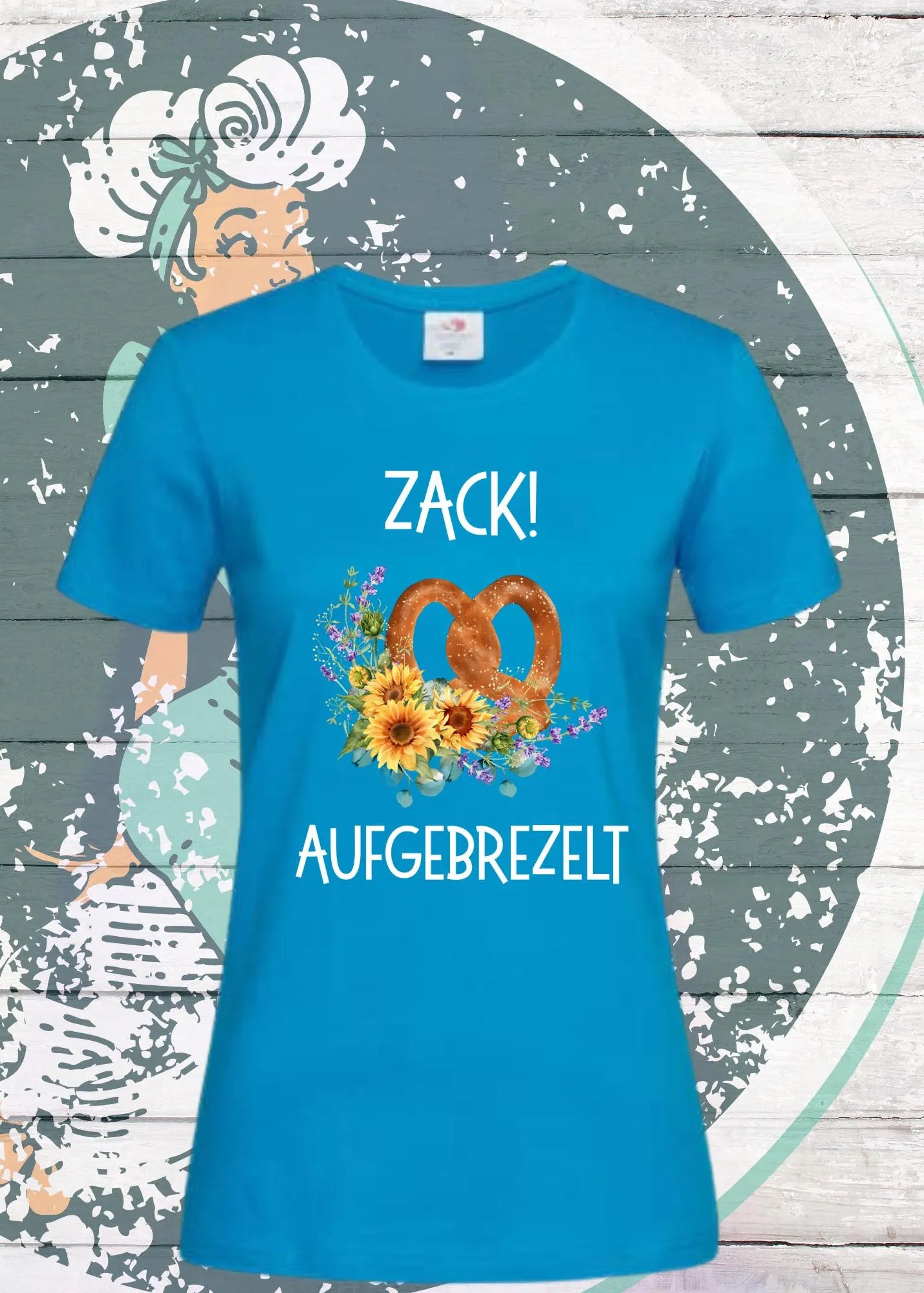 Zack aufgebrezelt - Damen T-Shirt mit Brezel-Motiv | Freizeit Shirt mit Spruch