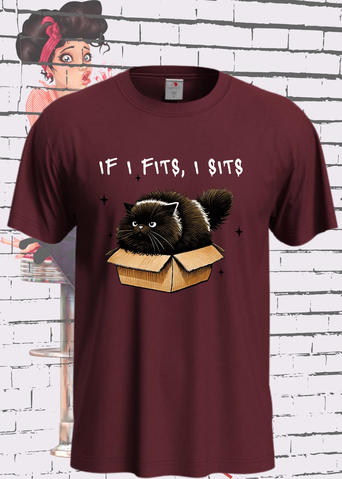 🐱 T-Shirt If I fits I sits - Lustiges Katzenspruch T-Shirt Geschenkidee Unisex 📦✨