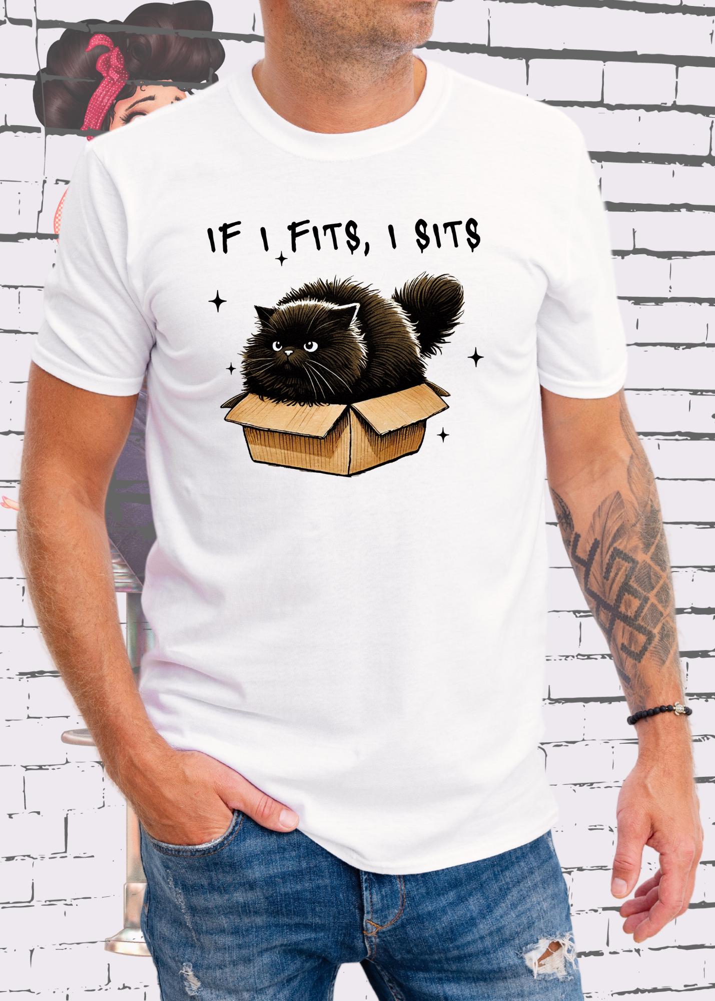 🐱 T-Shirt If I fits I sits - Lustiges Katzenspruch T-Shirt Geschenkidee Unisex 📦✨
