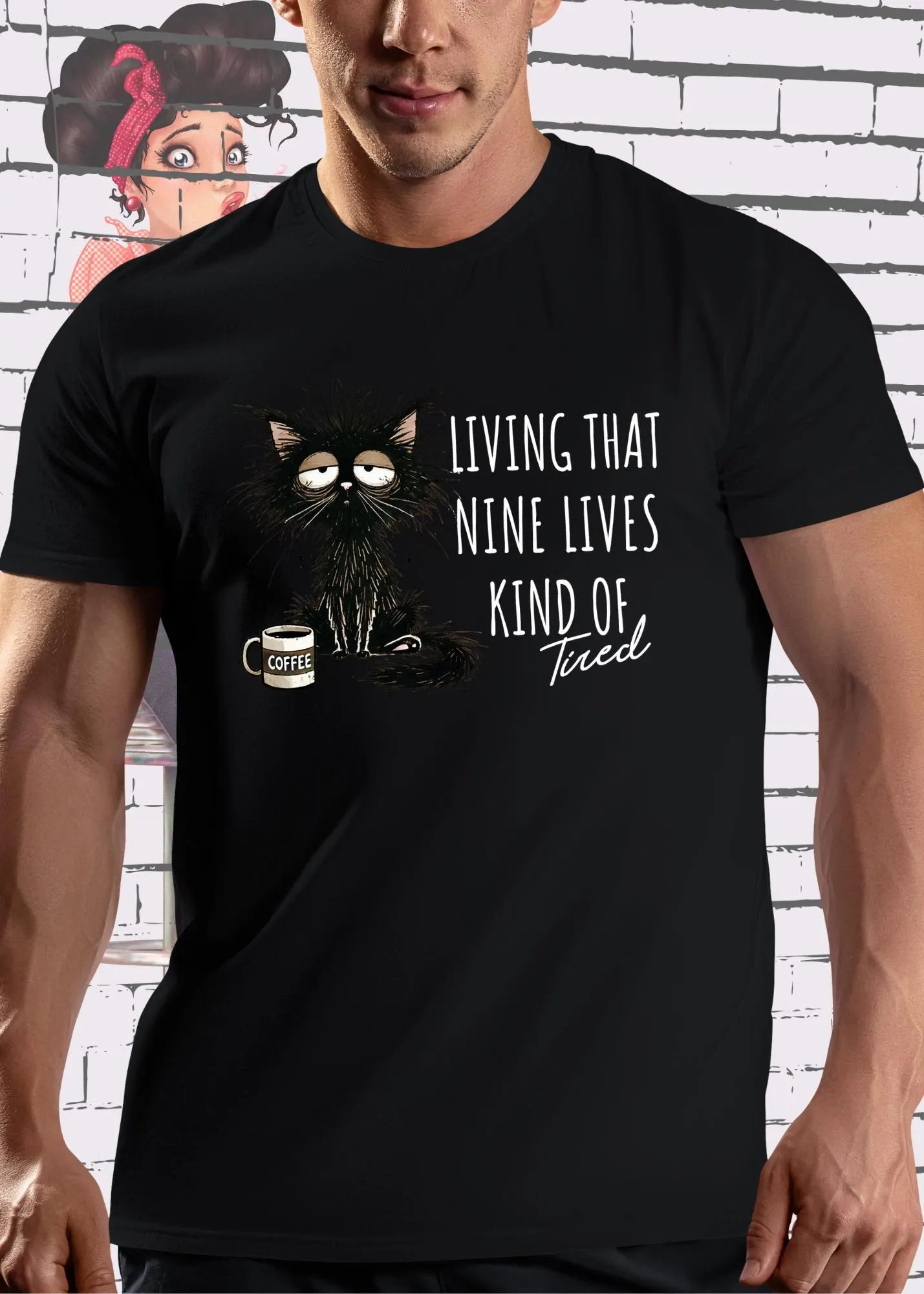 😴 T-Shirt Living that nine Lives kind of tired 🐱 Katzenspruch Geschenkidee Unisex 💤✨