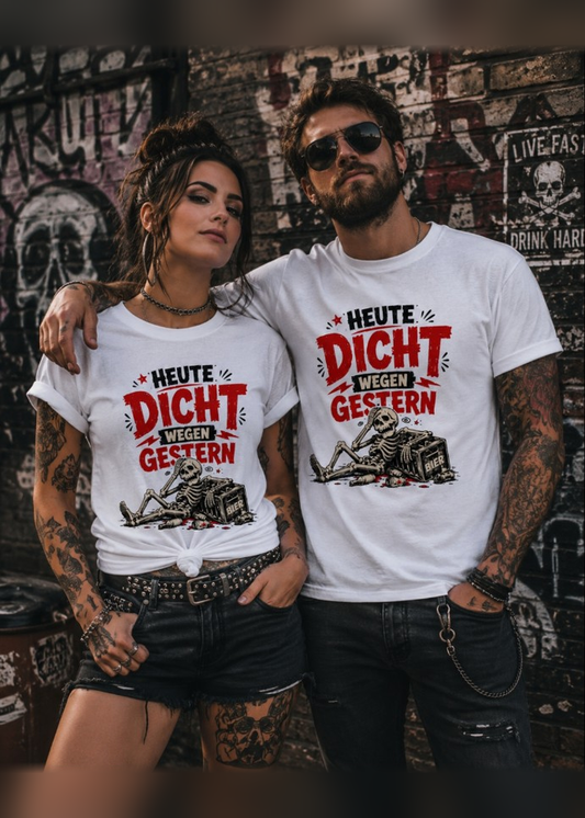 Heute dicht wegen gestern – Lustiges Party T-Shirt mit Skelett