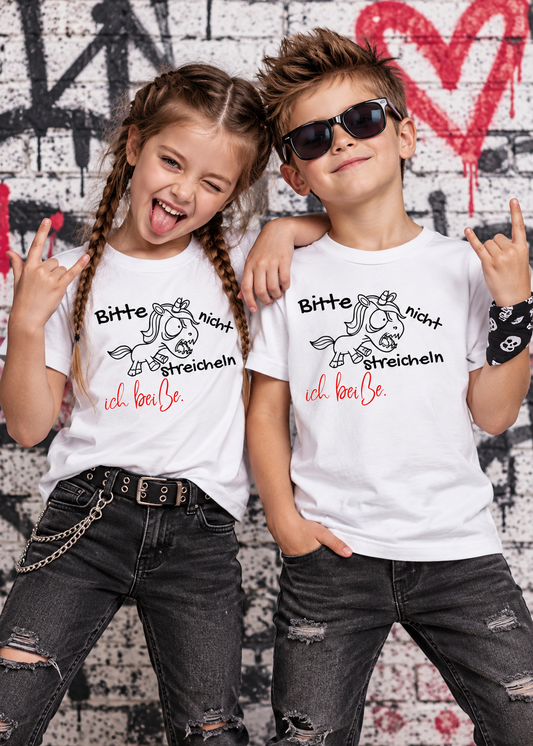 Kinder T-Shirt Einhorn bitte nicht streicheln, ich beiße Witziges Kids T-Shirt Geschenkidee