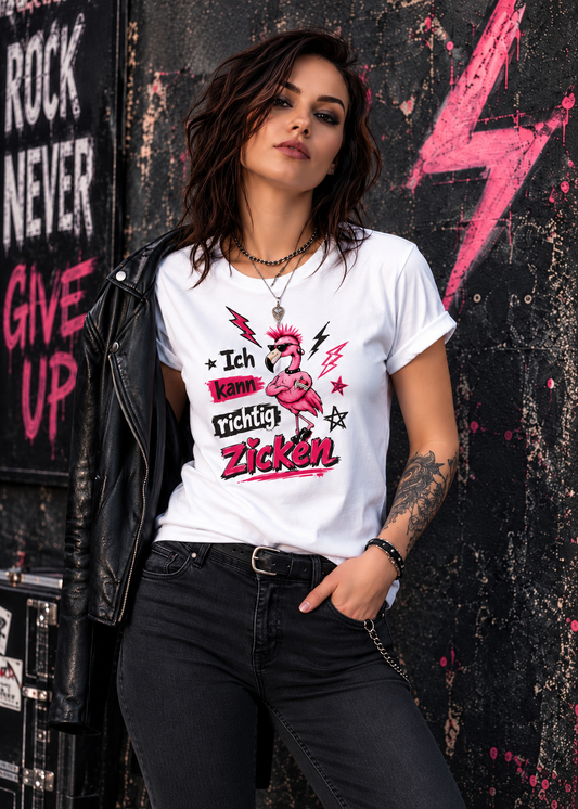 Ich kann richtig zicken – Freches Damen T-Shirt mit Flamingo