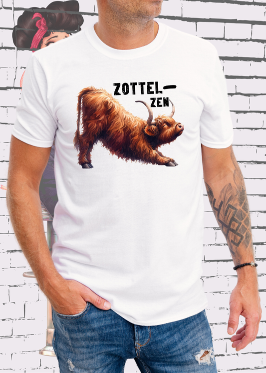 🐄 Highland Kuh Unisex T-Shirt 🧘‍♀️ Zottel-Zen 🕉️ Entspannte Vibes