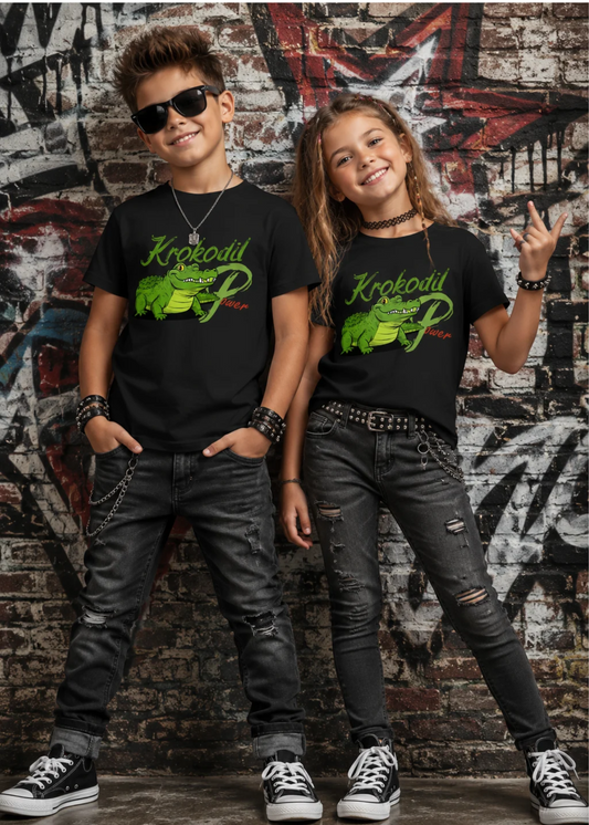 Krokodil Power – Kinder T-Shirt für Jungen & Mädchen