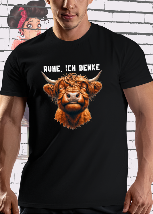 🐄 Highland Kuh Unisex T-Shirt - Ruhe! Ich denke... 😴🧠