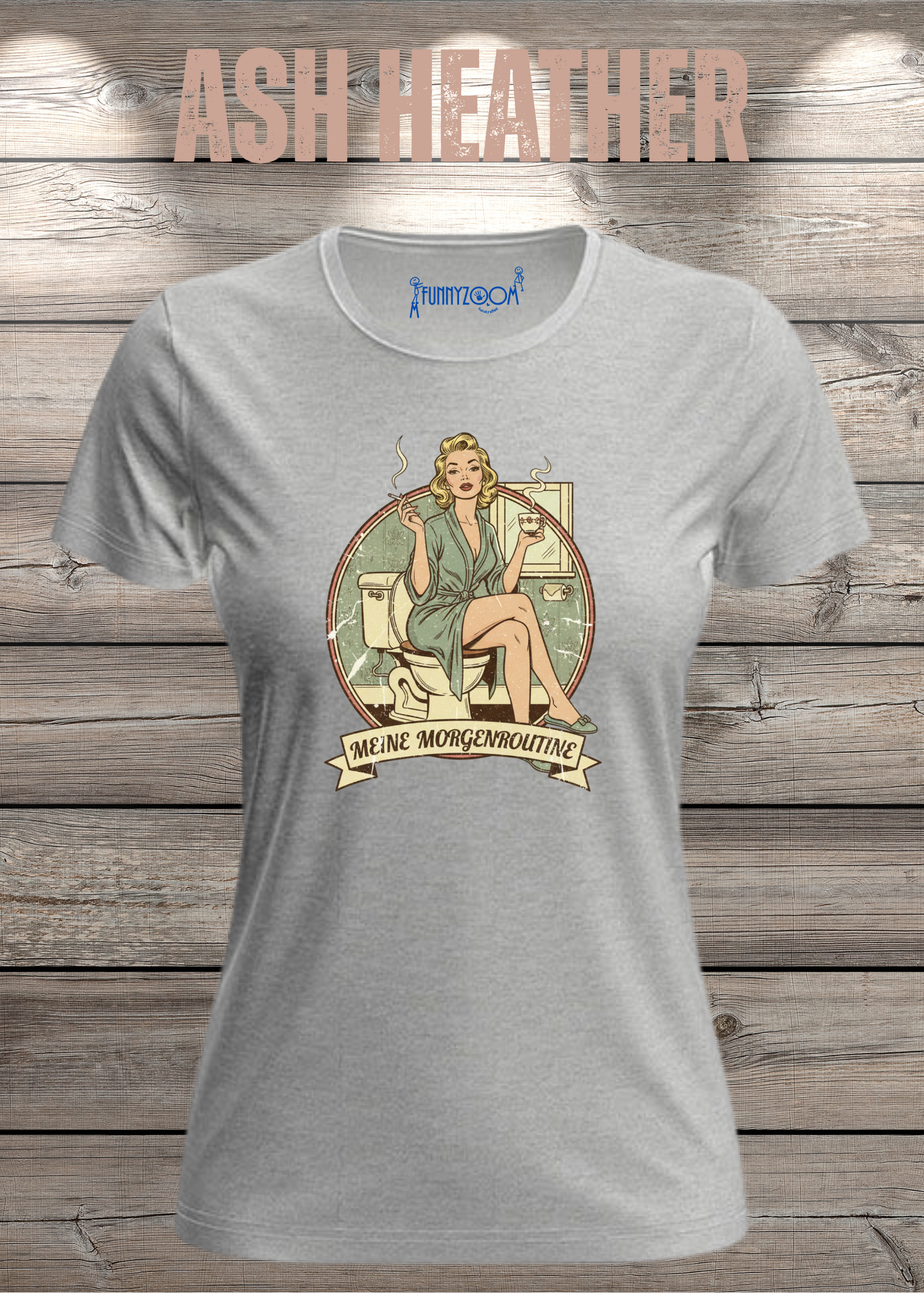Damen T-Shirt Meine Morgenroutine – Lustiges Retro Shirt für Morgenmuffel
