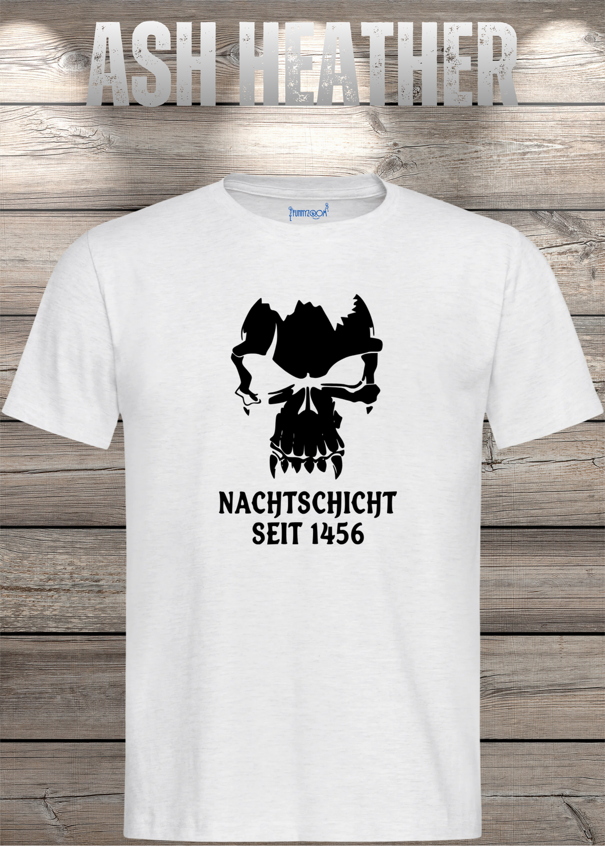 Gothic T-Shirt Skull Totenkopf Vampir Nachtschicht seit 1456 in Ash Heather.
