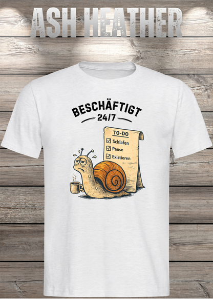 Beschäftigt 24/7 Schnecken T-Shirt in ash heather - Witziges Unisex Shirt
