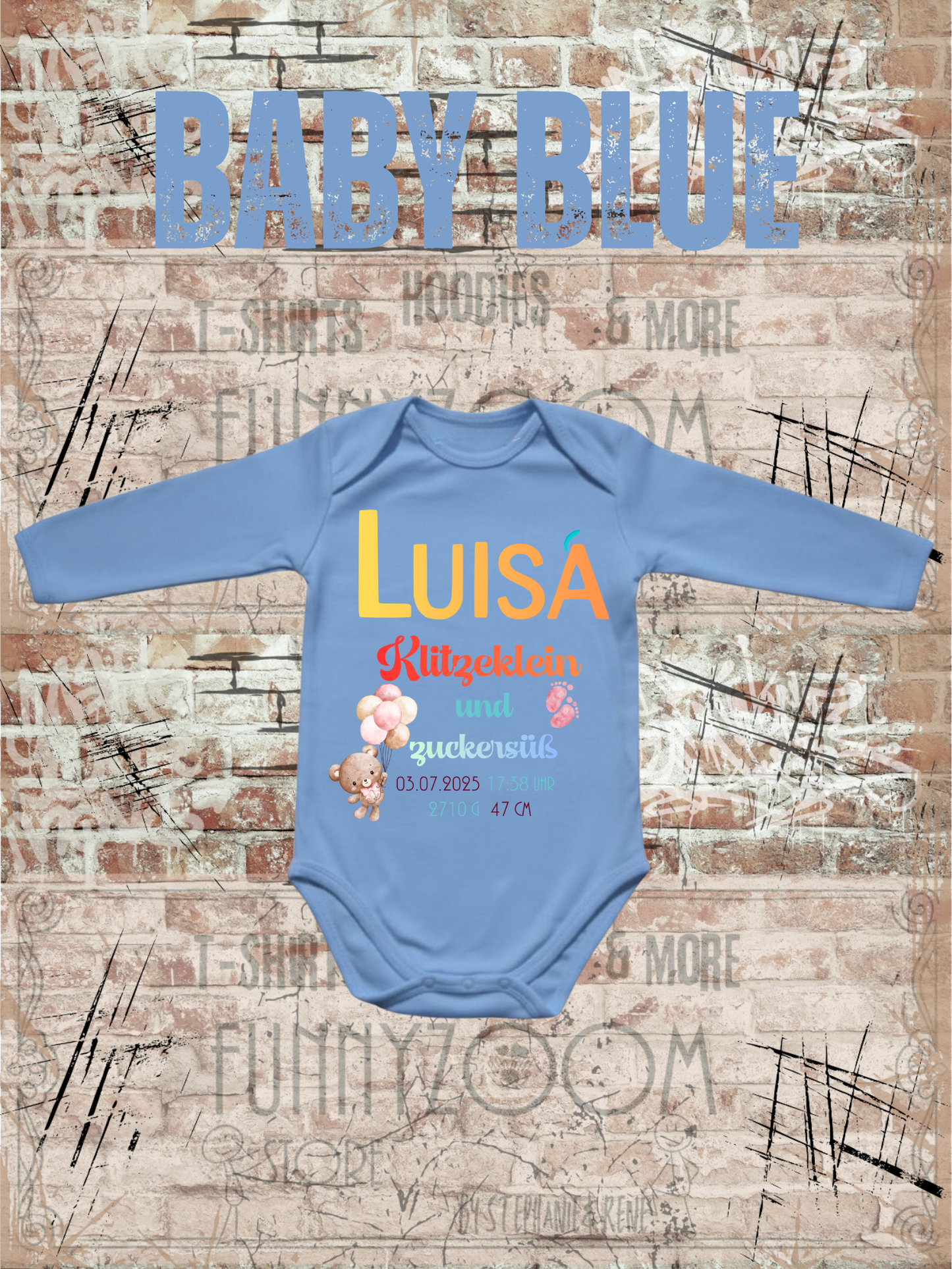 Baby Body Klitzeklein und Zuckersüß Personalisierbar mit Namen, Geburtsdatum, Größe & Gewicht