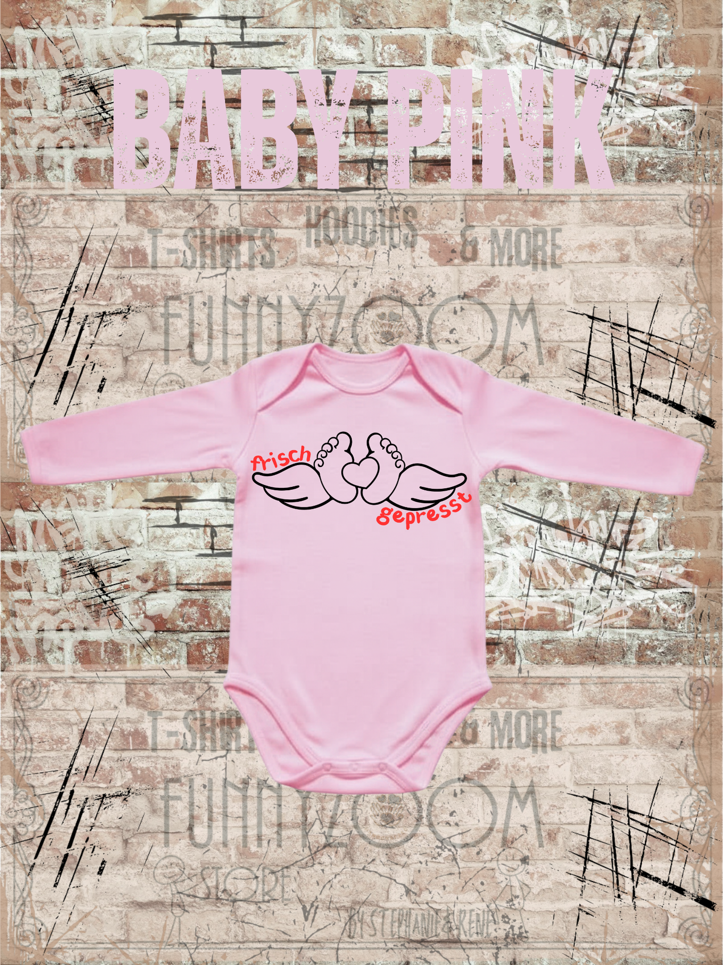 Baby Body Langarm Frisch gepresst Lustiger Spruch Geschenk zur Geburt Newborn Body