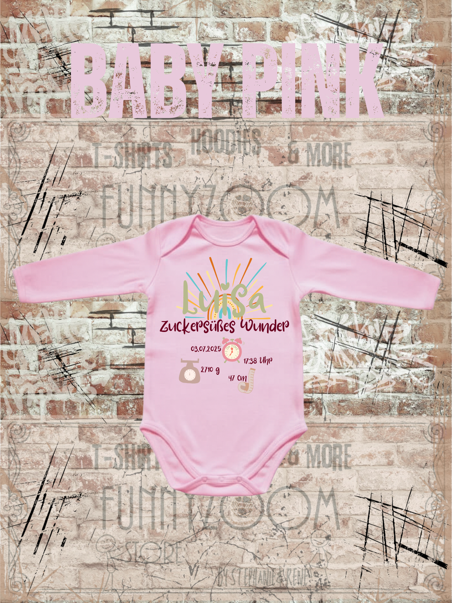 Baby Body Zuckersüßes Wunder personalisierbar mit Geburtsdatum Größe und Gewicht Baby Body Geschenkidee Newborn Baby Body