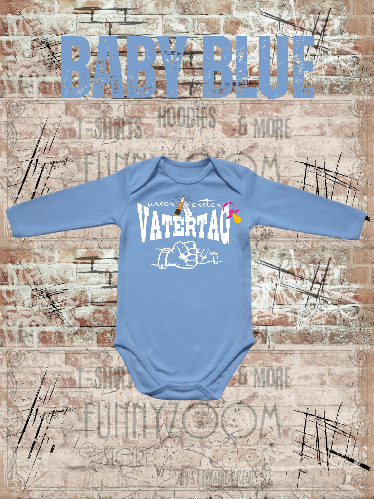 Mädchen Baby Body Unser erster Vatertag in Baby Blue.