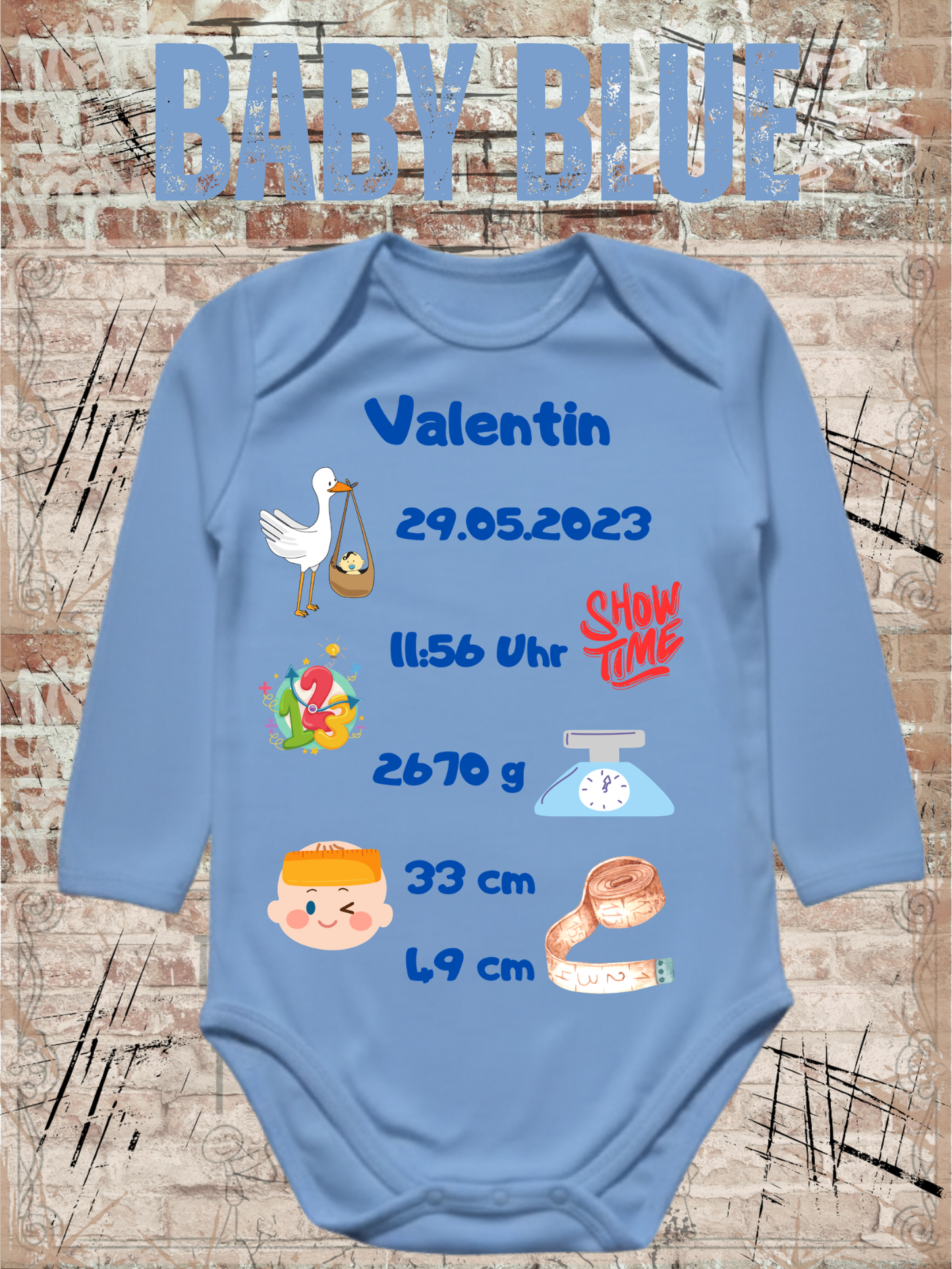 Baby Body Personalisierbar - Name, Geburtsdatum, Groesse & Gewicht - Newborn Geschenk