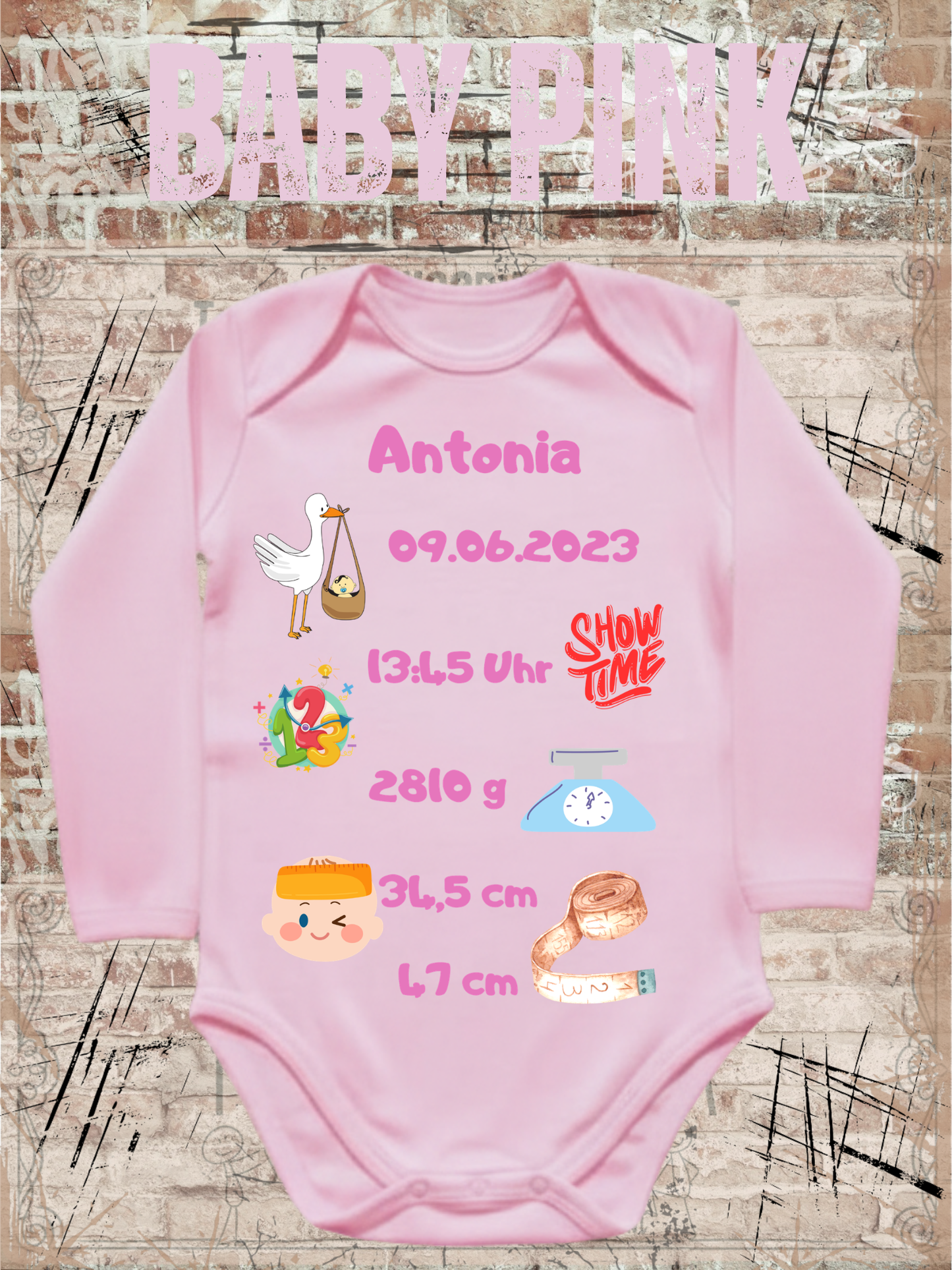 Baby Body Personalisierbar - Name, Geburtsdatum, Groesse & Gewicht - Newborn Geschenk