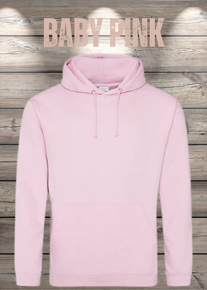 Hoodie Unisex mit Wunschmotiv bedrucken in Baby Pink.