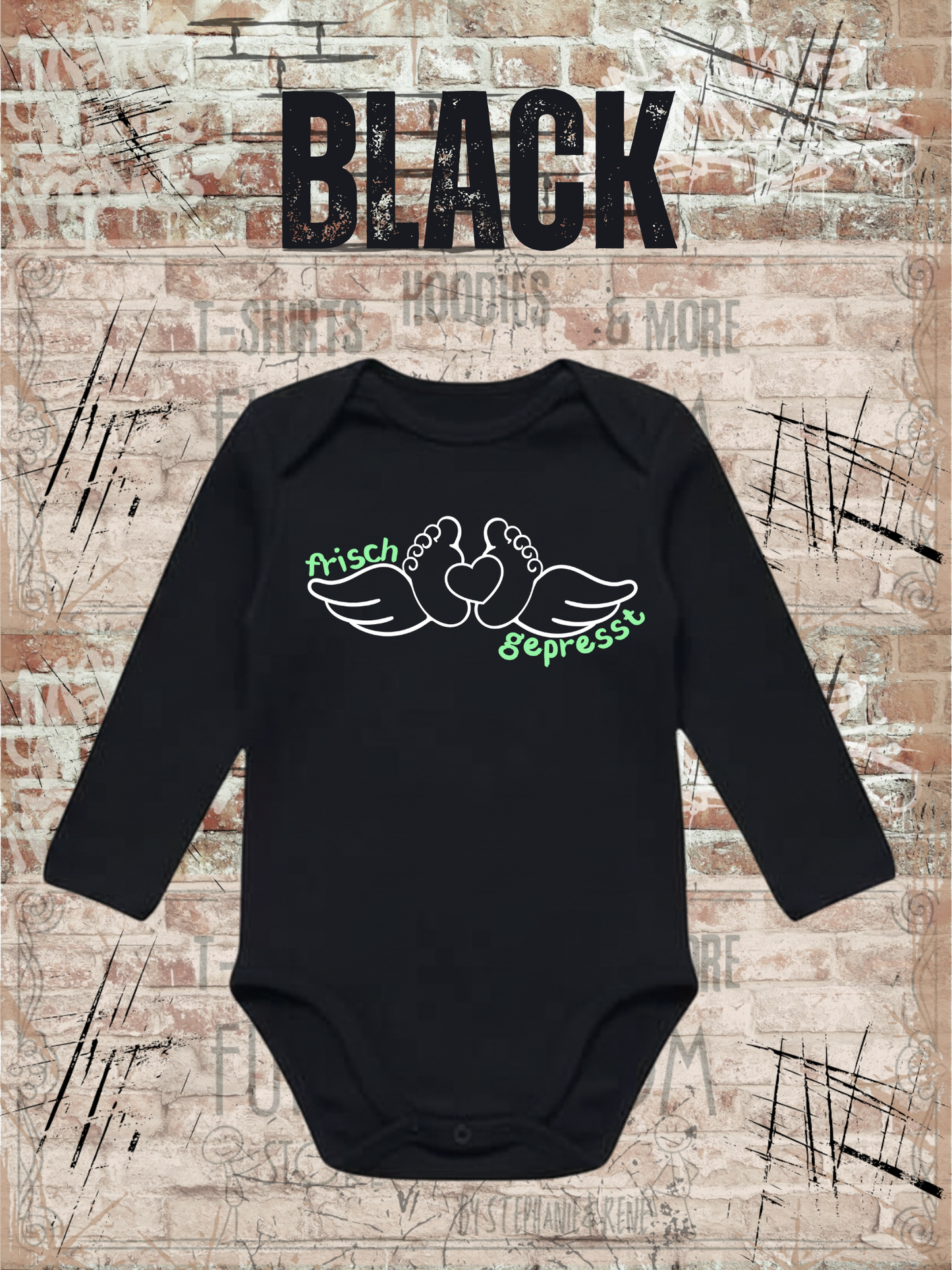 Baby Body Langarm Frisch gepresst Lustiger Spruch Geschenk zur Geburt Newborn Body