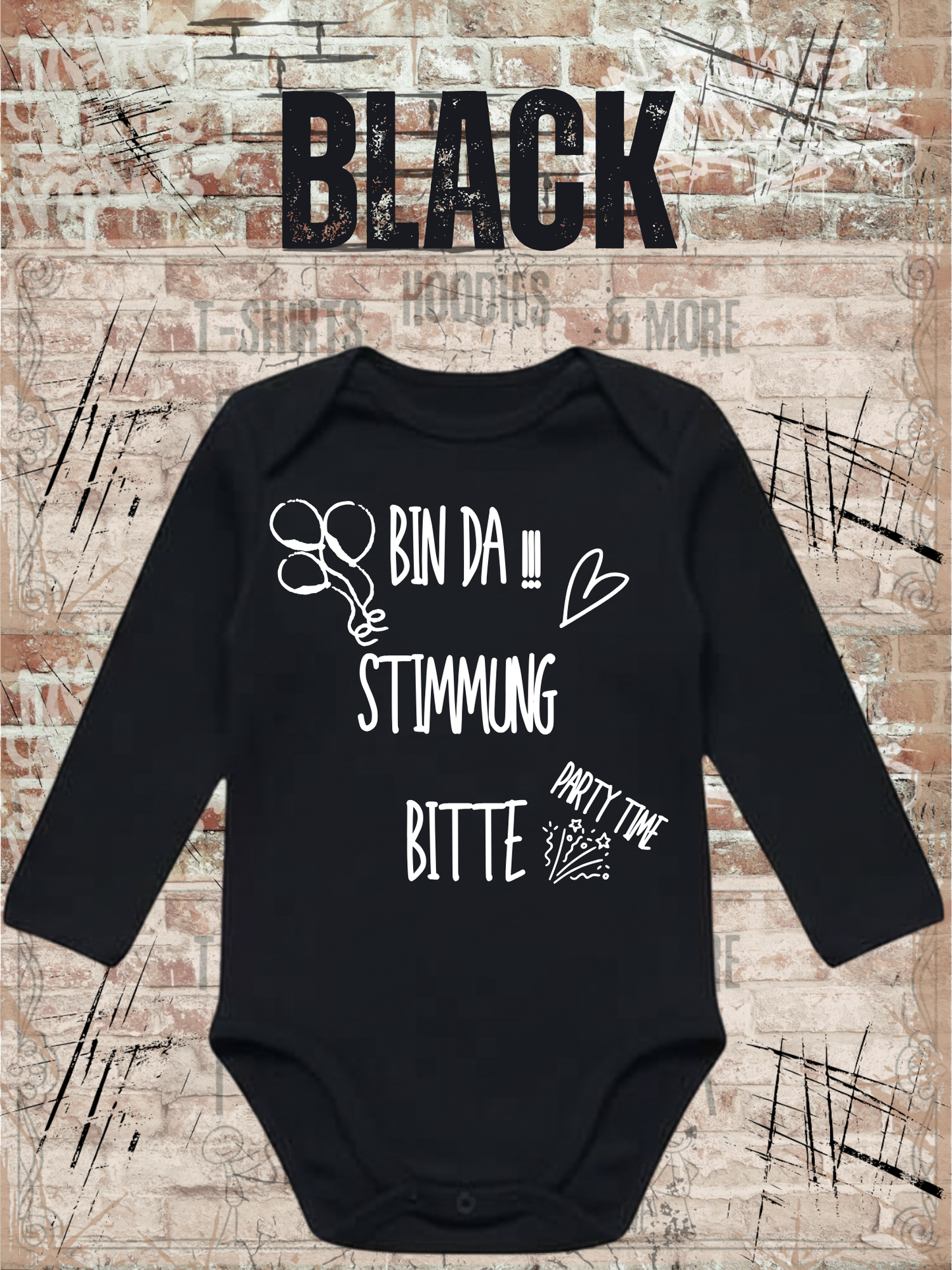 Baby Body Langarm 'Bin da - Stimmung bitte Party Time!' - Lustiger Spruch fuer kleine Partyloewen