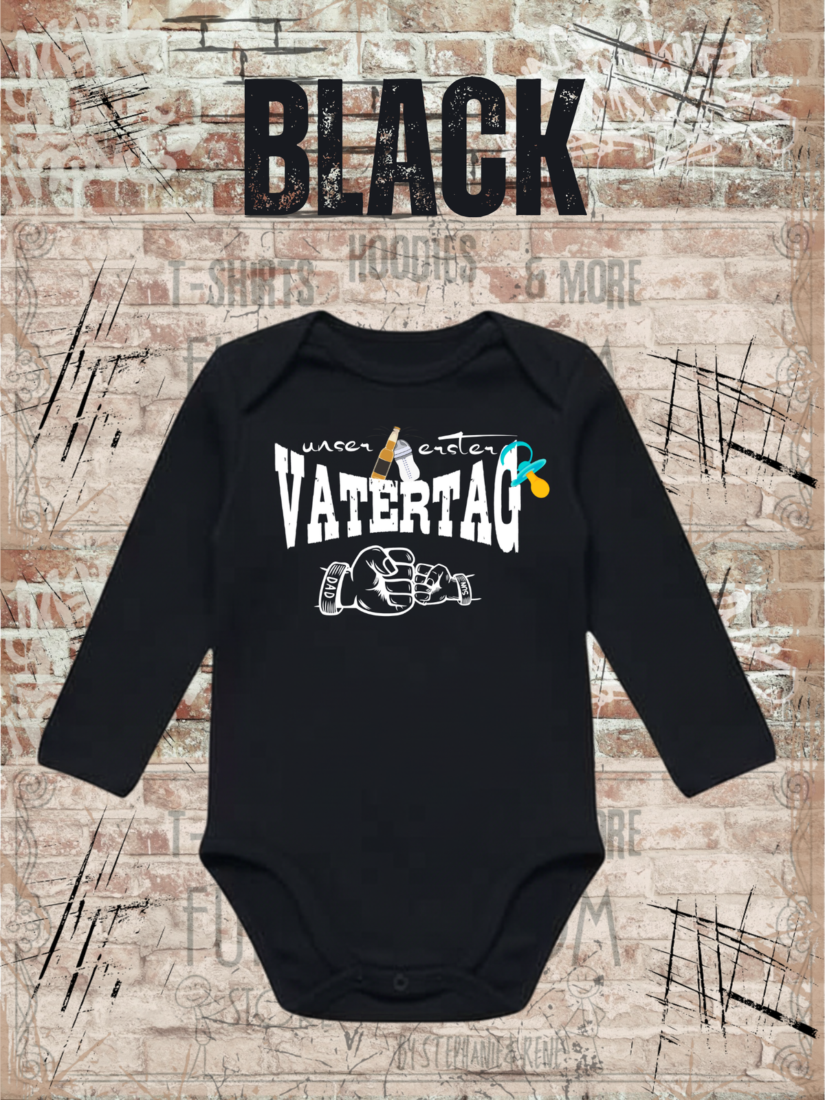 Jungen Baby Body Unser erster Vatertag in Black.