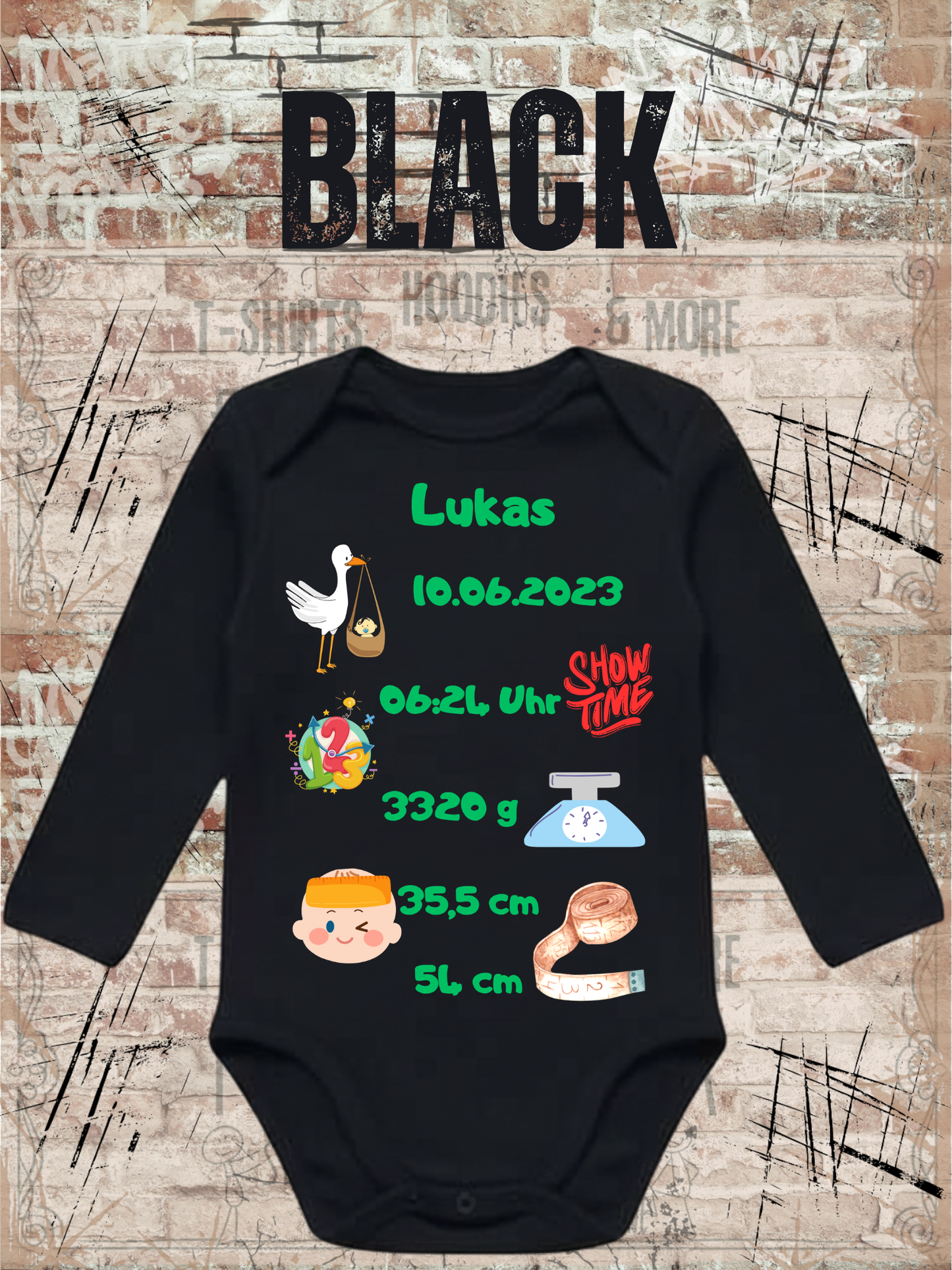 Baby Body Personalisierbar - Name, Geburtsdatum, Groesse & Gewicht - Newborn Geschenk