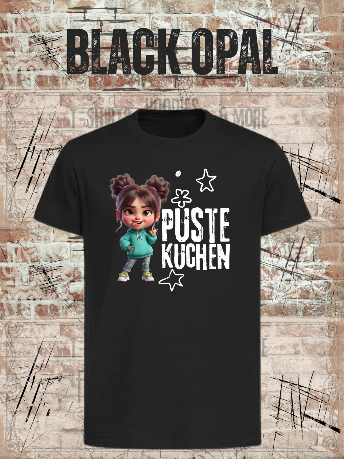 Kinder-T-Shirt „Pustekuchen!“ in Black Opal.