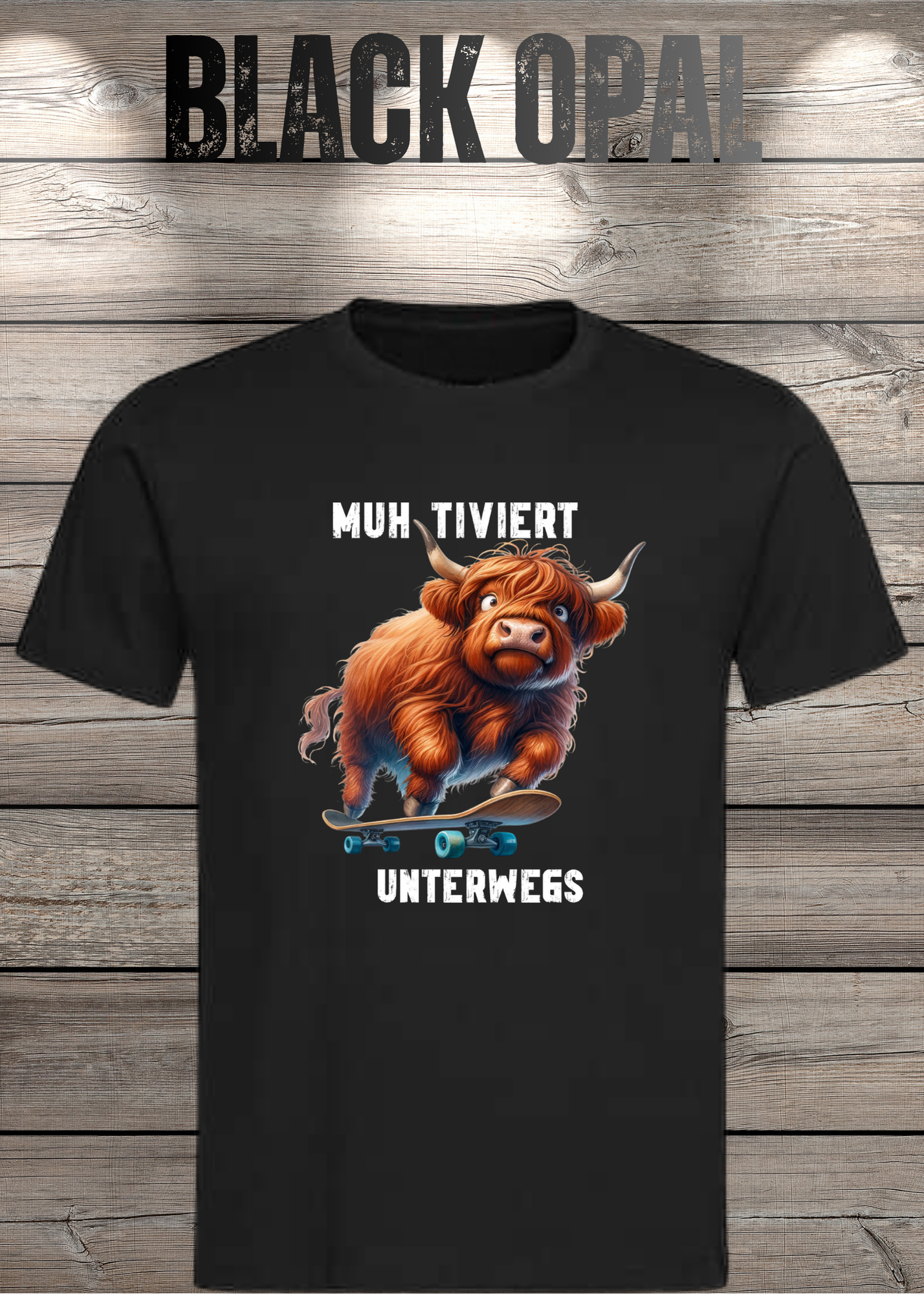 Highland Kuh Unisex T-Shirt Muh-tiviert unterwegs! Skateboard Kuh
