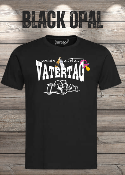 Herren T-Shirt für Papas mit Mädels Unser erster Vatertag Partnerschirt Vater Tochter T-Shirt in Black Opal.