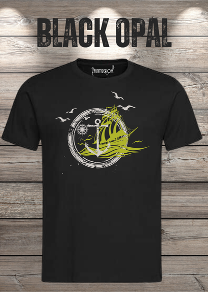 T-Shirt Schiff Anker Kompass in Black Opal.