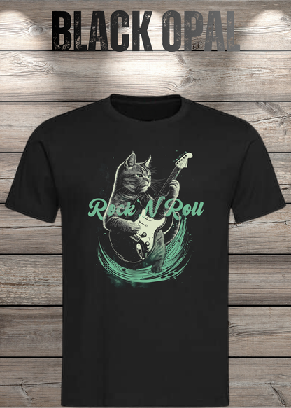 Katzenrocker – Rock n Roll Unisex T-Shirt für Musikliebhaber in Black Opal.