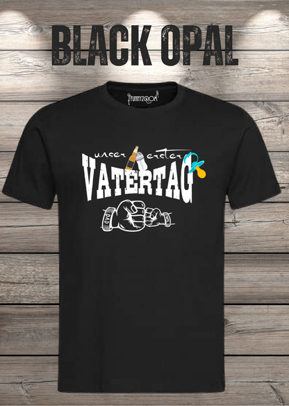 Herren T-Shirt für Papas mit Jungs Unser erster Vatertag Partnerschirt Vater Sohn T-Shirt in Black Opal.