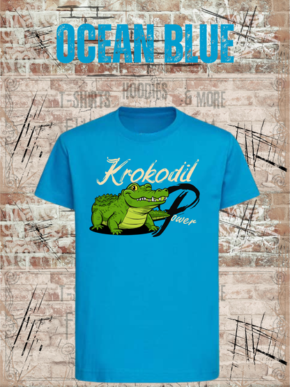 Krokodil Power – Kinder T-Shirt für Jungen & Mädchen in Ocean Blue.